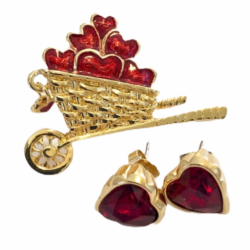 Valentine’s set - pin & earrings hearts